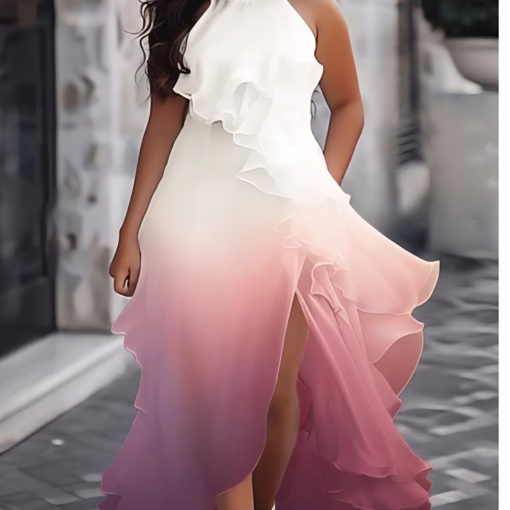 Elegant Ombre Pink High Low Dress